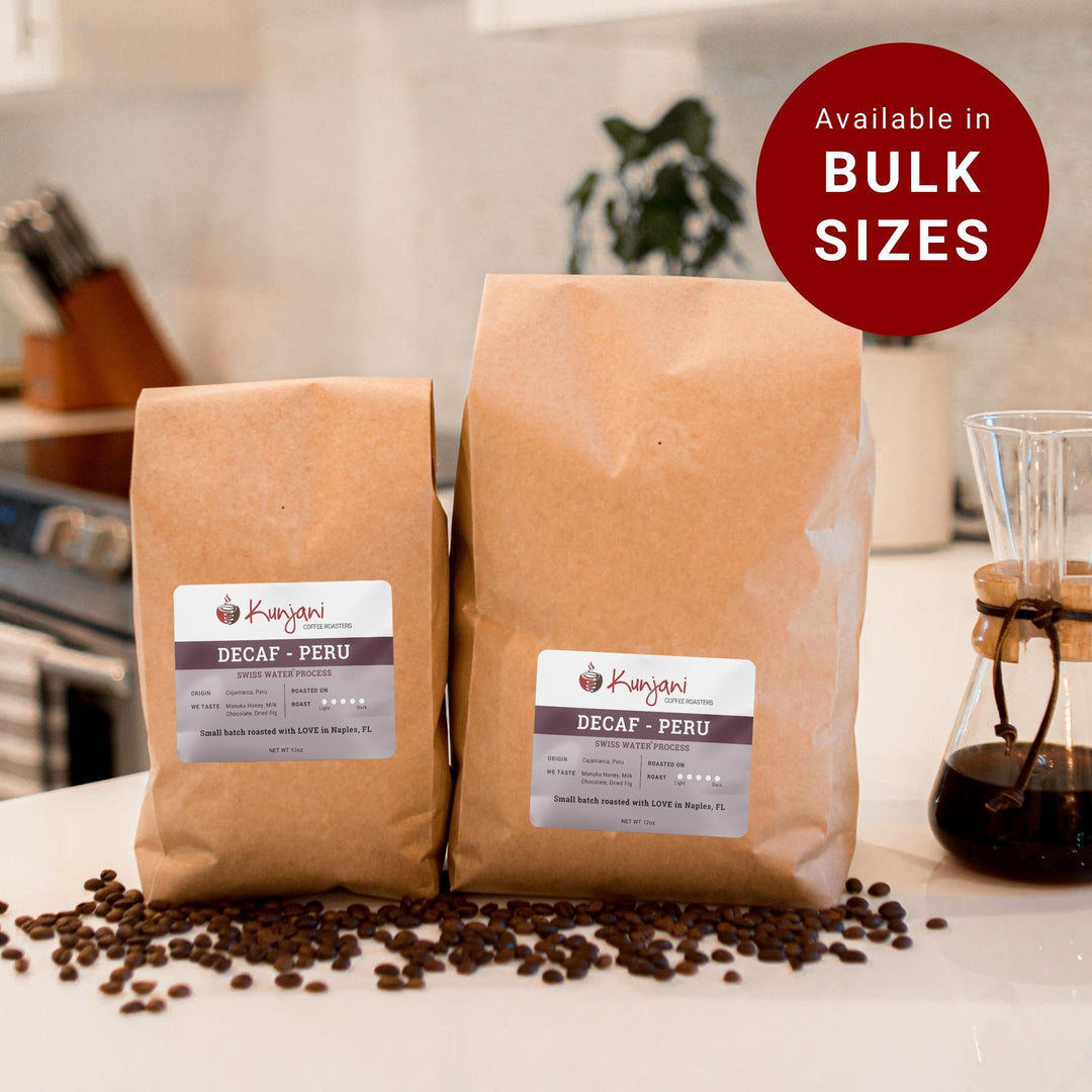 Bulk 2lb and 5lb bags of Peru decaf coffee