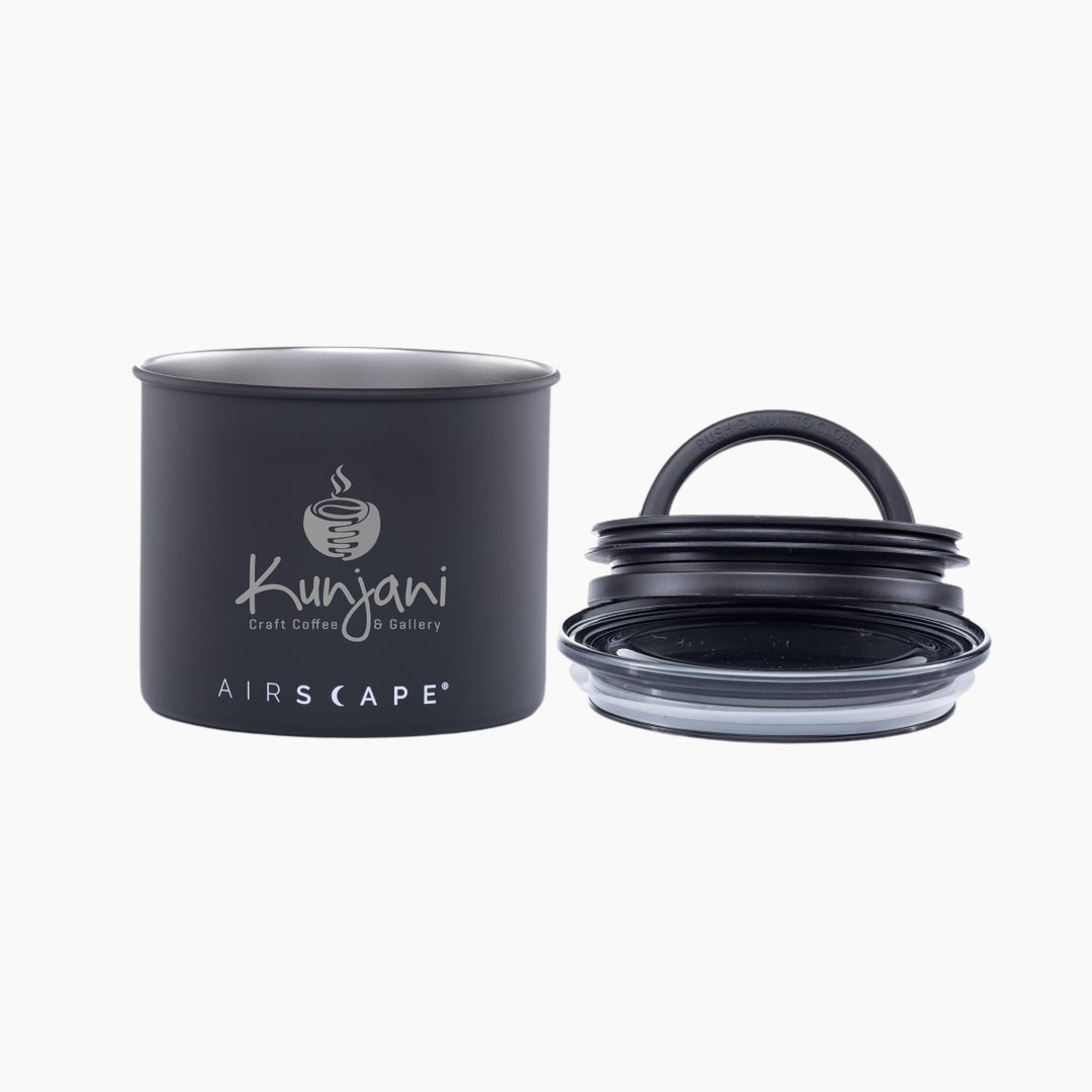 Small black Kunjani Airscape coffee canister