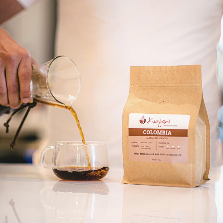 Chemex with bag of Colombia specialty coffee