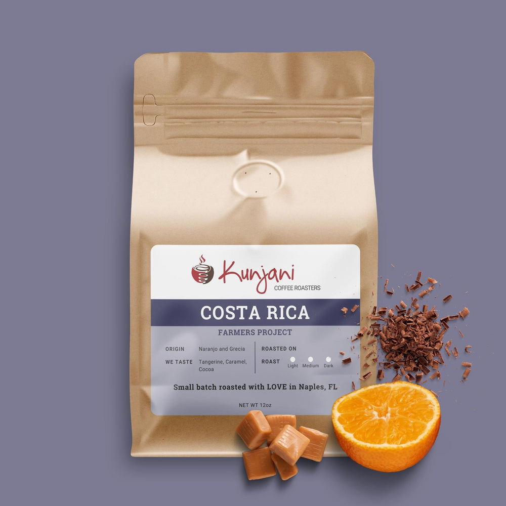 Costa Rica coffee with notes of tangerine, caramel, and cocoa