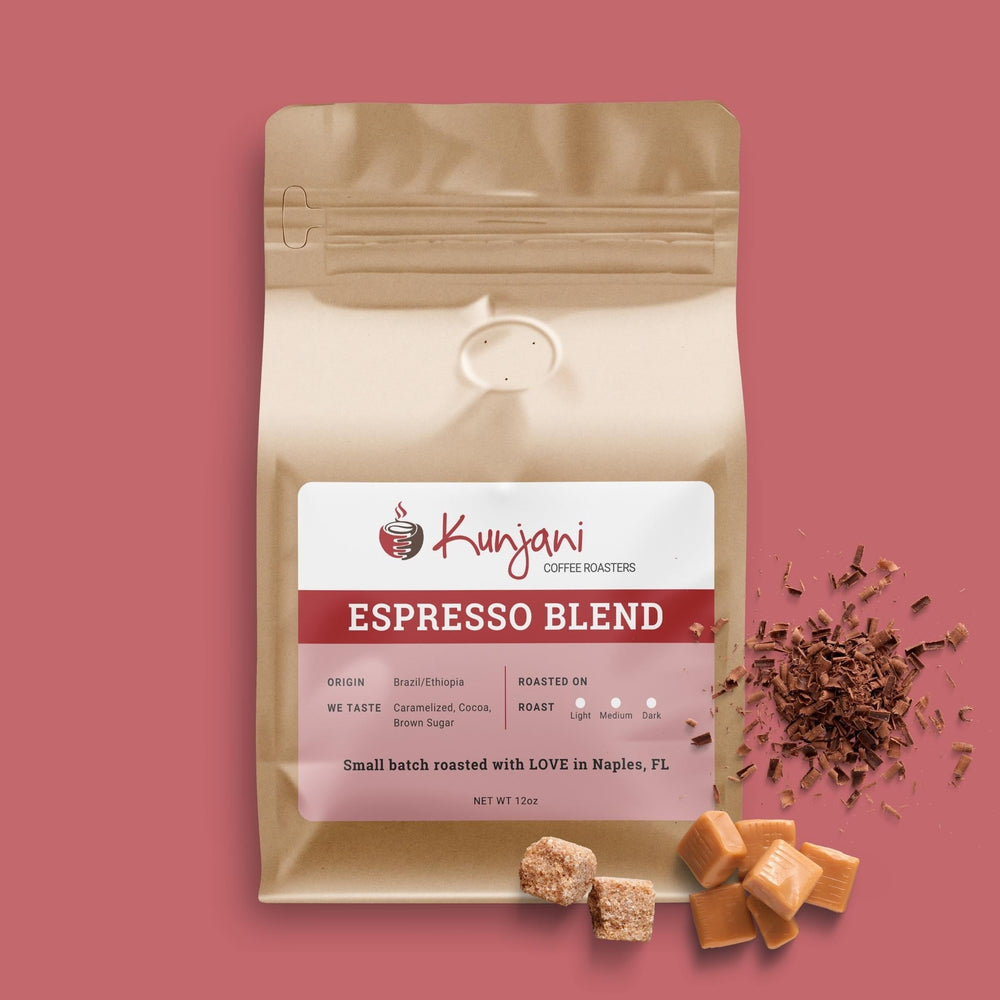 Espresso blend coffee with notes of caramel, cocoa, and brown sugar.