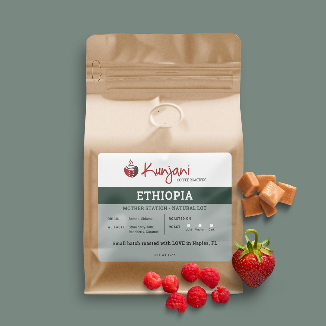 Ethiopian coffee with notes of strawberry jam, raspberry, and caramel