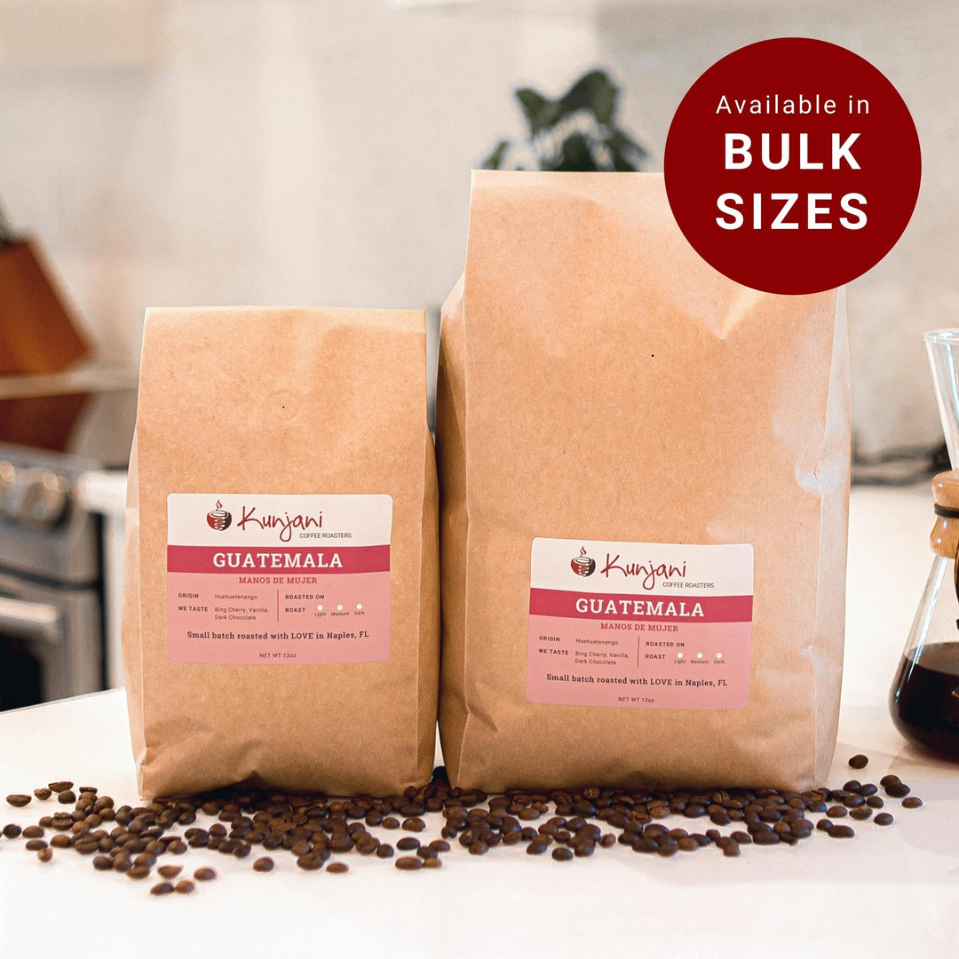 Bulk size bags of Kunjani Guatemalan specialty coffee